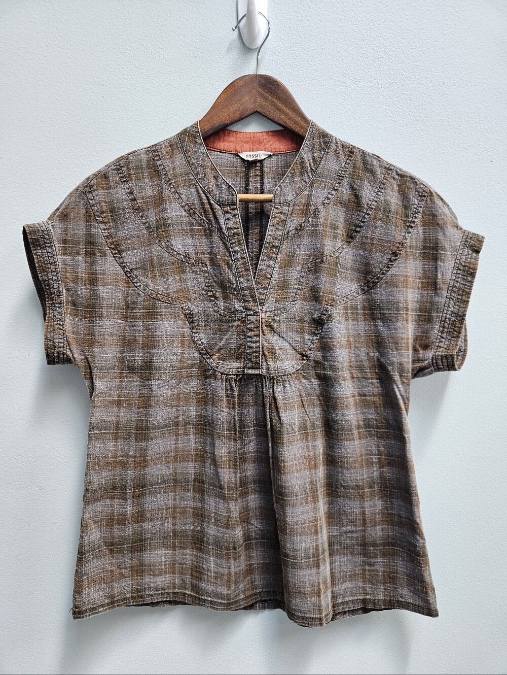 Fossil Brown Plaid Short-Sleeve Top